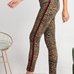 Easel Leopard print skinny jeans with velvet trim